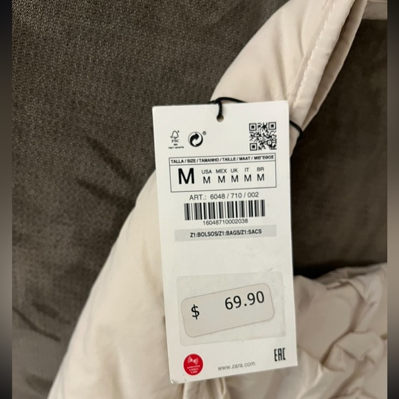 NWT ZARA Cream Quilted Oversized Hobo Tote Shoulder Bag Ruffle Detail Puffer - Picture 9 of 12